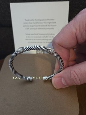 David Yurman Silver 5mm Cable Cuff Bracelet with Channel Set Diamonds